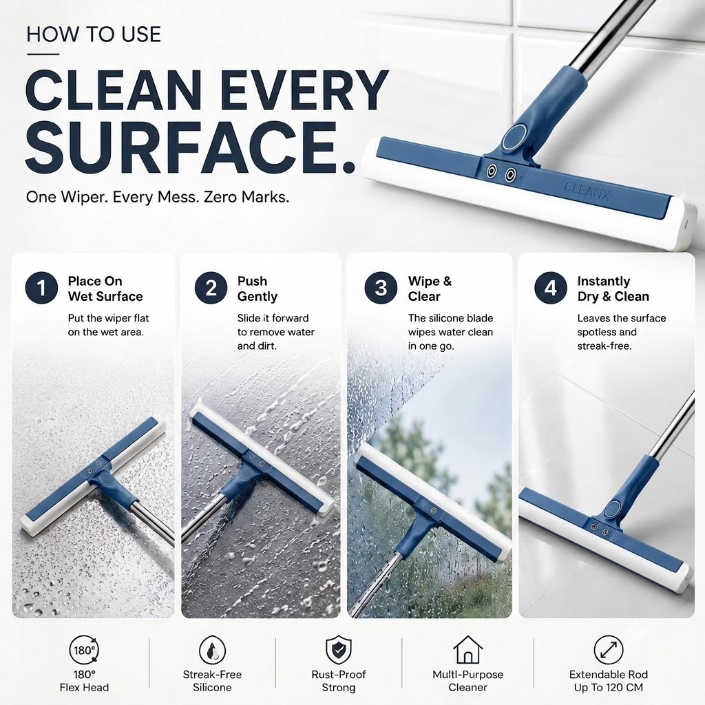 CleanWipe 180° Rotating Floor Wiper – Water, Mud & Dust Cleaner